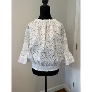 Tyler Boe White Cotton Eyelet Blouse